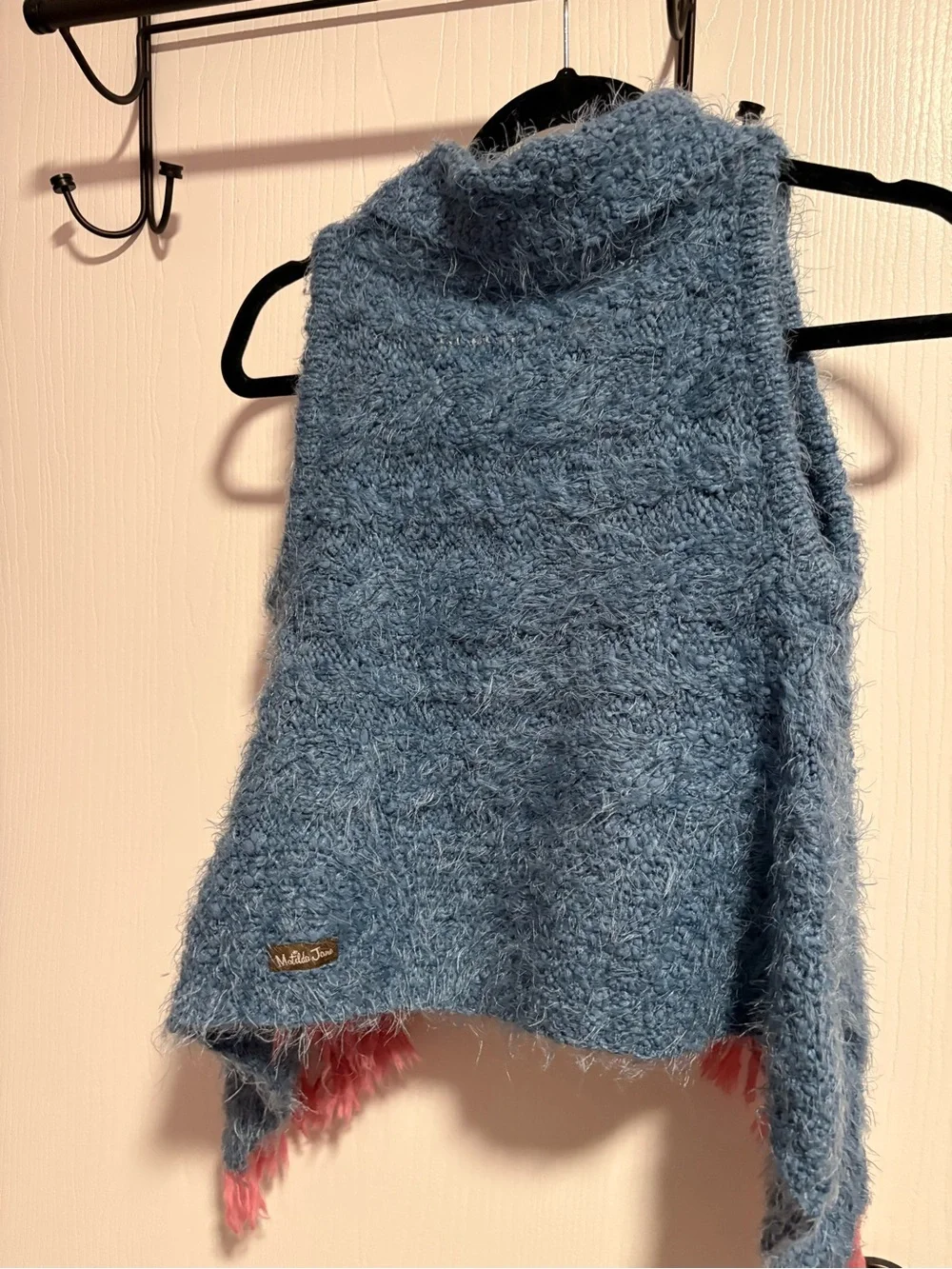 Matilda Jane Make Believe Mirror Image Fringe Shawl Vest - Blue and Pink - size8